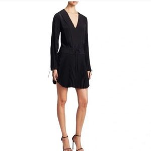A.L.C Rory Open Sleeve Silk Pleated Black Mini Dress